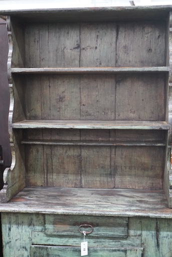 A 19th century and later French provincial painted pine dresser, length 102cm, depth 50cm, height 202cm